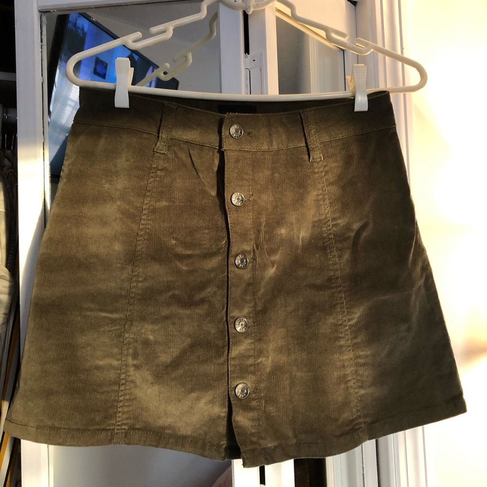 Green velvet button down skirt